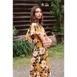 Eva Franco Asymmetrical Skirt in Mustard Floral